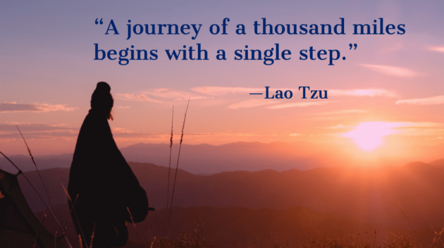 Lao Tzu quote about managing expectations, managing stress, and starting something new